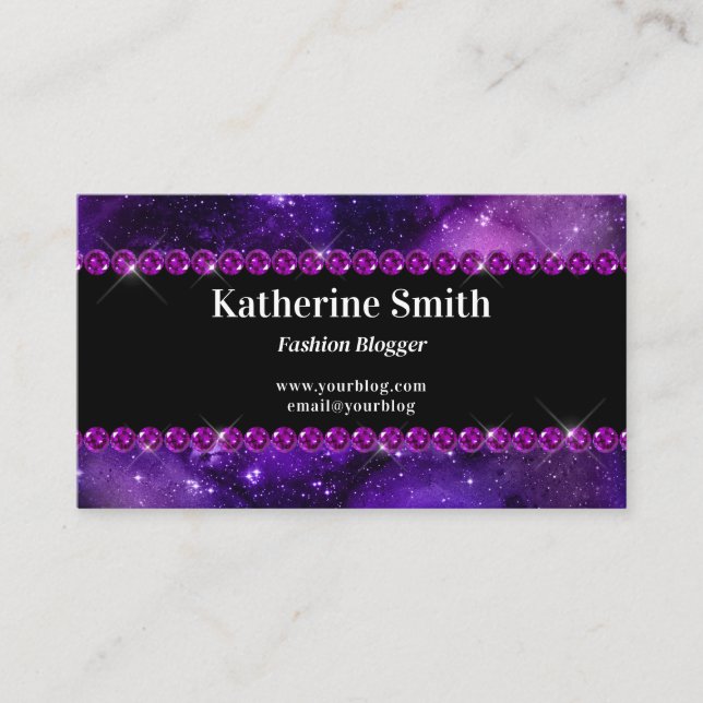 Purple Rhinestone Celestial Watercolor Business Card (Front)