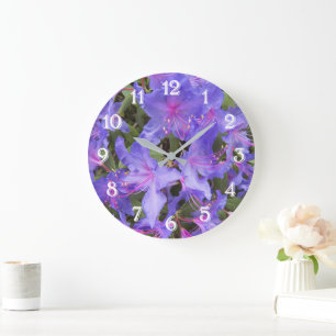 Purple Rhododendron Blooms Floral Large Clock