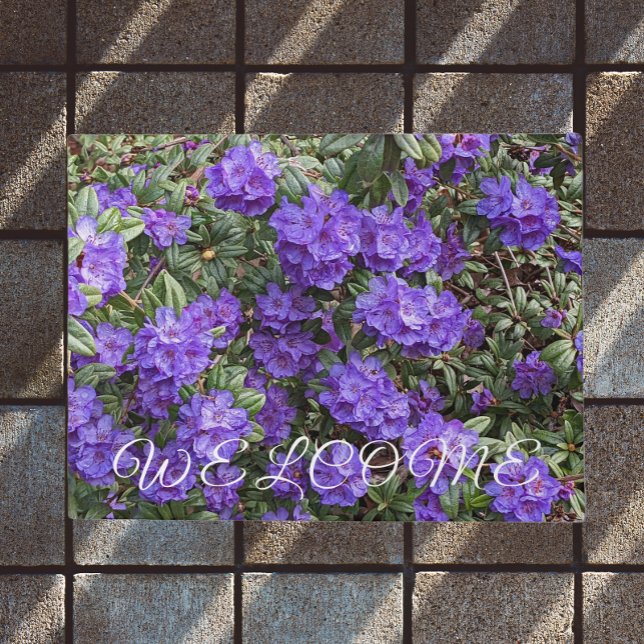Purple Rhododendron Blooms Welcome Doormat (In Situ)