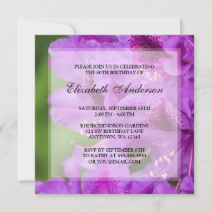 Purple Rhododendron Flowers 80th Birthday Party Invitation