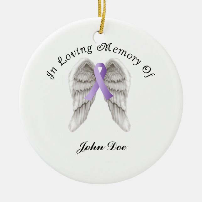 Purple Ribbon All Cancer In Memory Ceramic Ornament (Front)