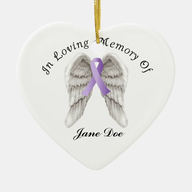 Purple Ribbon All Cancer In Memory Ceramic Ornament (Front)