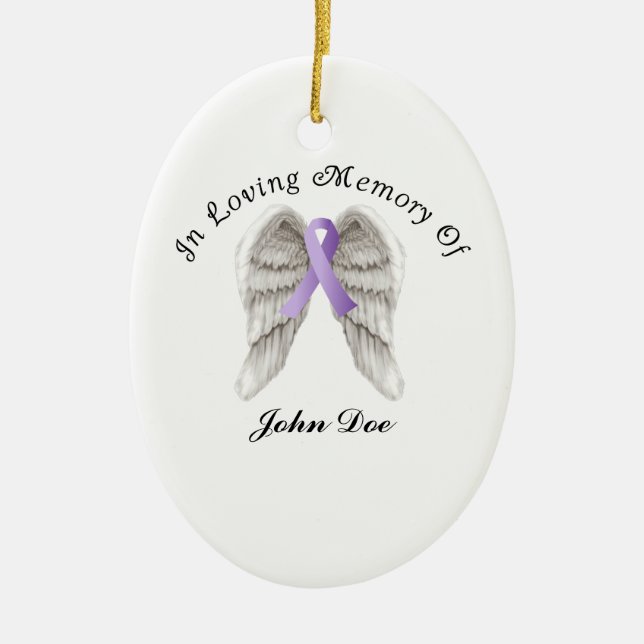 Purple Ribbon All Cancer In Memory Ceramic Ornament (Front)