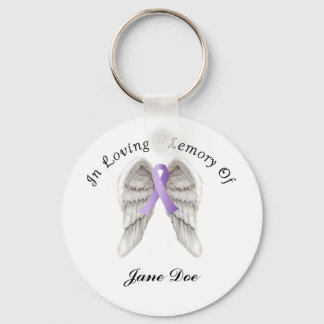 Purple Ribbon All Cancer In Memory Keychain