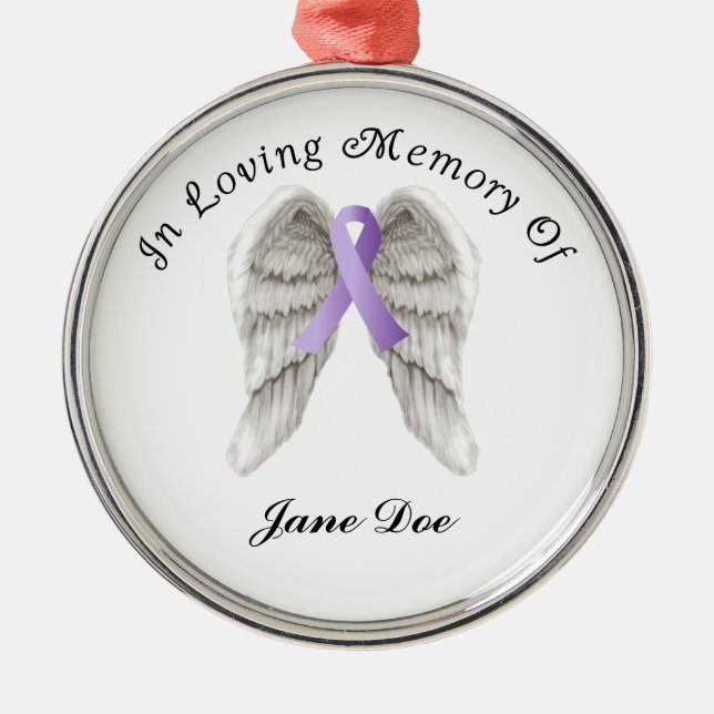 Purple Ribbon All Cancer In Memory Metal Ornament (Front)
