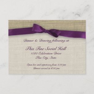 Purple Ribbon and Burlap Reception Invitation