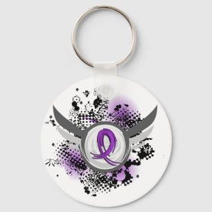 Purple Ribbon And Wings Chiari Malformation Keychain