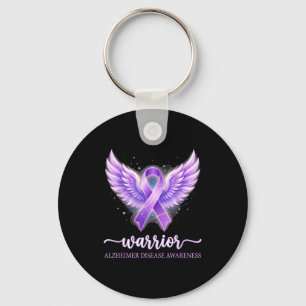 Purple ribbon angel wings alzheimer’s awareness keychain