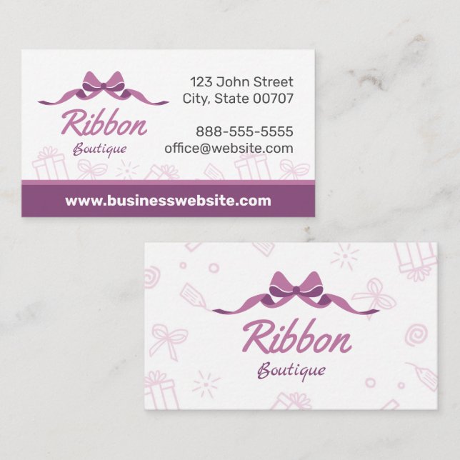 Purple Ribbon Bow Gift Shop Present Business Card (Front/Back)