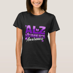 Purple Ribbon Butterflies Alzheimerheimers Awarene T-Shirt
