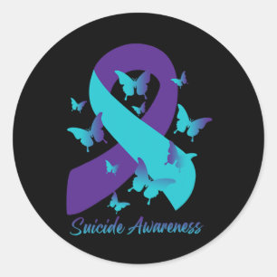 Purple Ribbon Butterflies Suicide Prevention Aware Classic Round Sticker