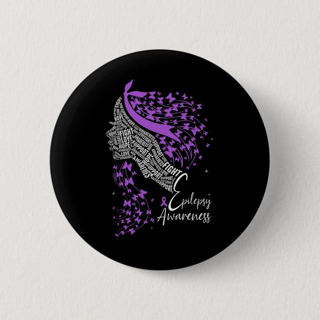 Purple Ribbon Butterfly Epilepsy Awareness  2 Inch Round Button (Front)