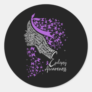 Purple Ribbon Butterfly Epilepsy Awareness Classic Round Sticker