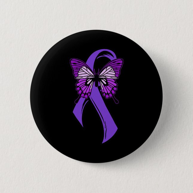 Purple Ribbon Butterfly - Fibromyalgia Awareness 3 2 Inch Round Button (Front)