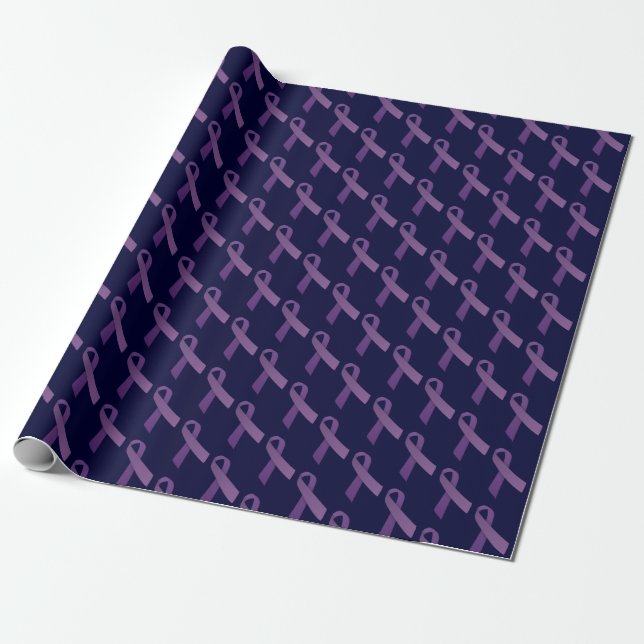 Purple Ribbon Cancer Awareness Wrapping Paper (Unrolled)