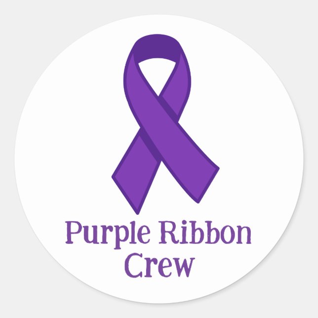 Purple Ribbon Crew Classic Round Sticker (Front)