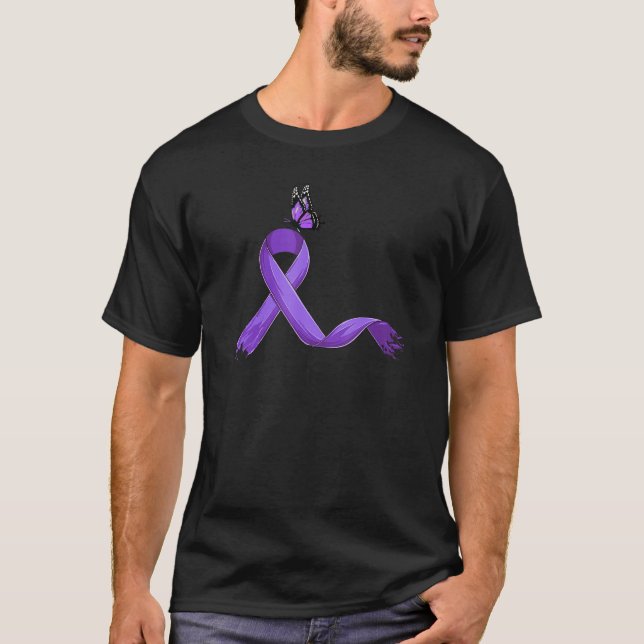 Purple Ribbon Cute  Fibromyalgia Awareness T-Shirt (Front)