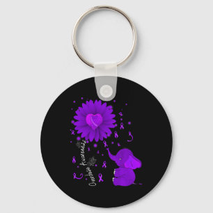 Purple Ribbon Daisy Flower Elephant Overdose Aware Keychain