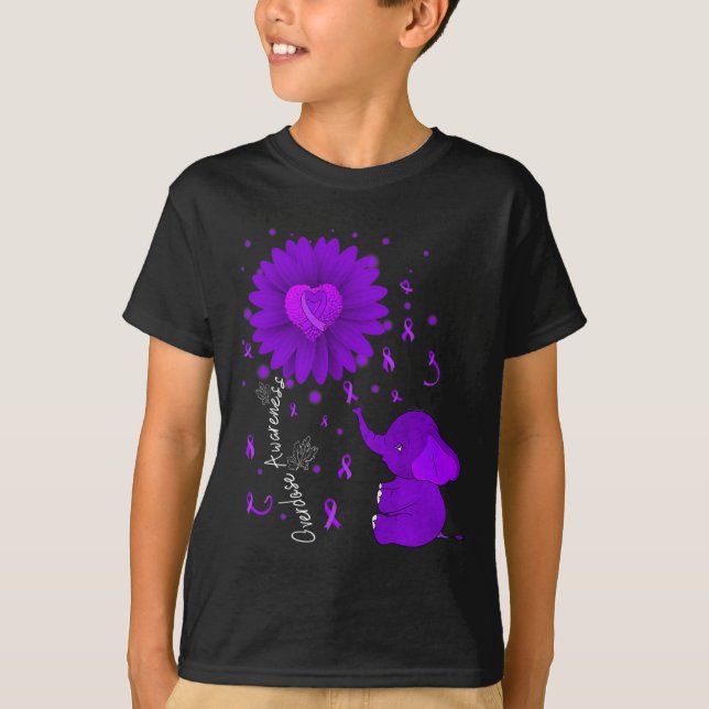 Purple Ribbon Daisy Flower Elephant Overdose Aware T-Shirt (Front)