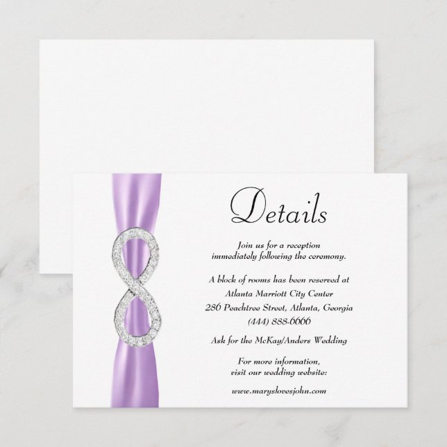 Purple Ribbon Diamond Infinity Wedding Details Enclosure Card (Front/Back)