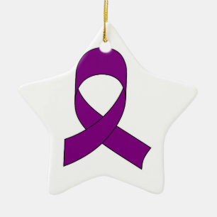 Purple Ribbon Drawing Ceramic Ornament