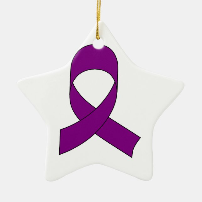 Purple Ribbon Drawing Ceramic Ornament (Front)