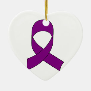 Purple Ribbon Drawing Ceramic Ornament