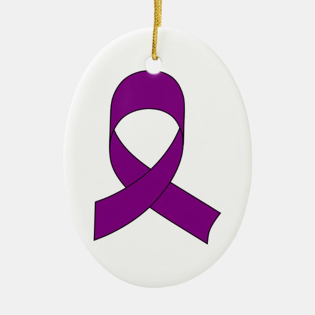 Purple Ribbon Drawing Ceramic Ornament (Front)