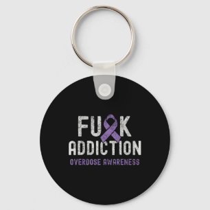 Purple Ribbon Fck Addiction Overdose Awareness 3  Keychain