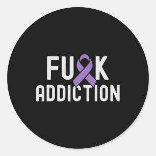 Purple Ribbon Fck Addiction Overdose Awareness Classic Round Sticker