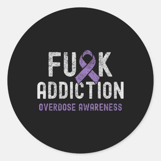 Purple Ribbon Fck Addiction Overdose Awareness  Classic Round Sticker (Front)