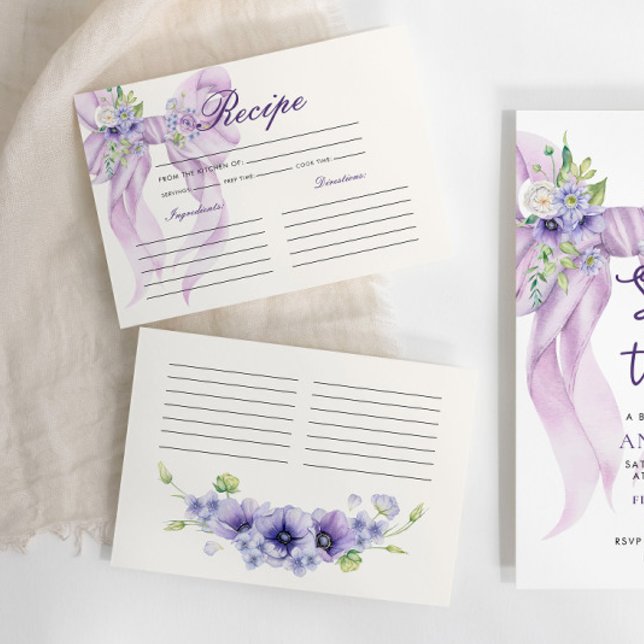 Purple Ribbon Flora Bridal Shower Recipe Enclosure Card (Creator Uploaded)