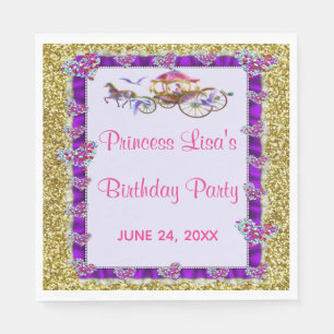 Purple Ribbon Gold Glitter Royal Princess Birthday Napkin