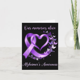 Purple ribbon heart memories alive alzheimer’s card