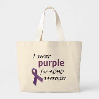 Purple Ribbon, I wear, purple, for ADHD, awareness Large Tote Bag