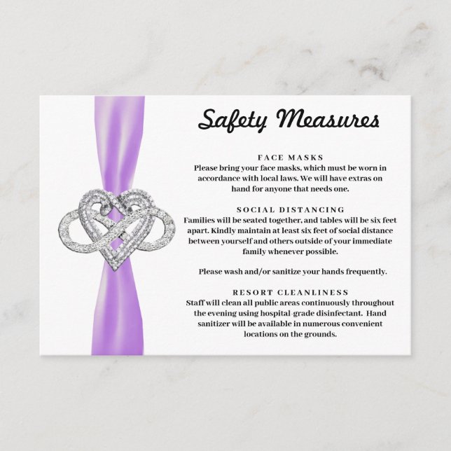 Purple Ribbon Infinity Heart Safety Measures Enclosure Card (Front)