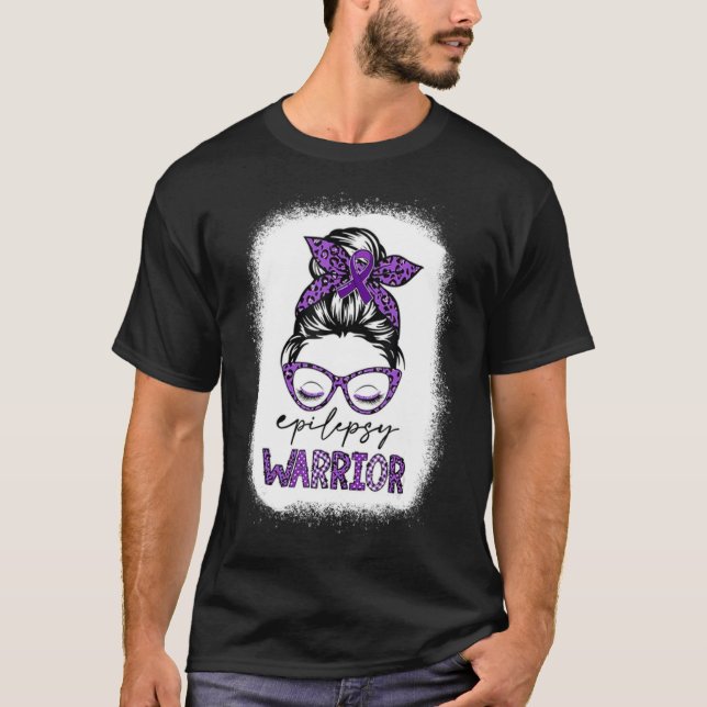 Purple Ribbon Messy Bun Warrior Epilepsy Awareness T-Shirt (Front)