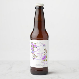 Purple Ribbon Monogram Wedding  Beer Bottle Label