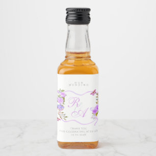 Purple Ribbon Monogram Wedding Liquor Bottle Label