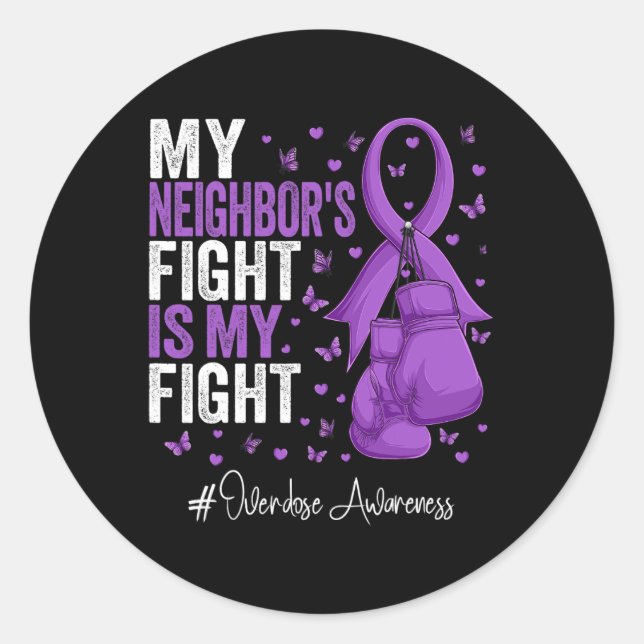 Purple Ribbon Neighbour Overdose Awareness  Classic Round Sticker (Front)