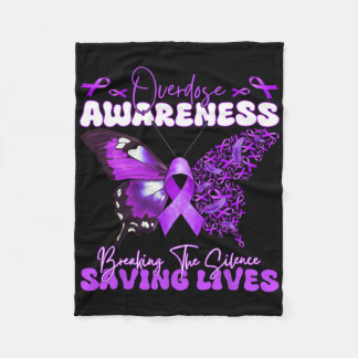 Purple Ribbon Overdose Awareness Day Butterfly Sup Fleece Blanket