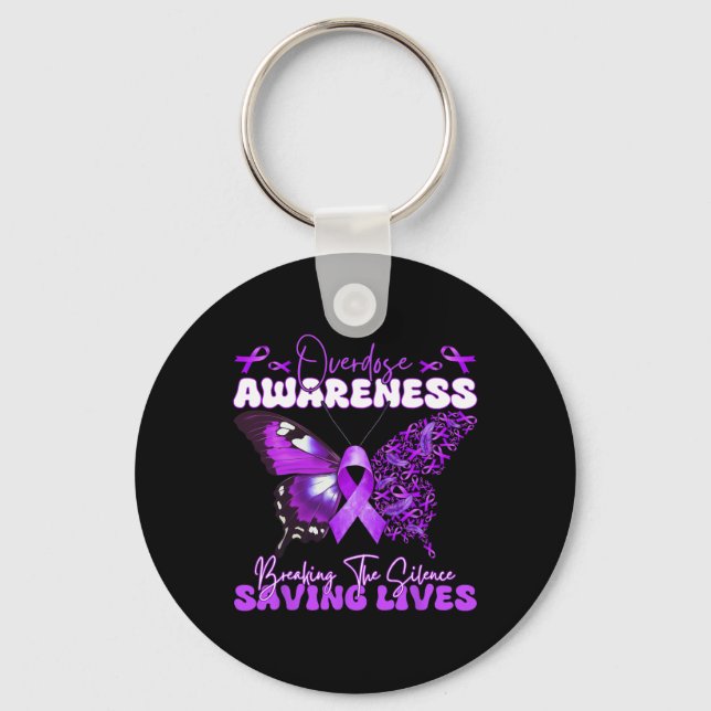 Purple Ribbon Overdose Awareness Day Butterfly Sup Keychain (Front)