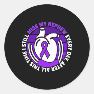 Purple Ribbon Overdose Awareness Miss My Nephew Me Classic Round Sticker