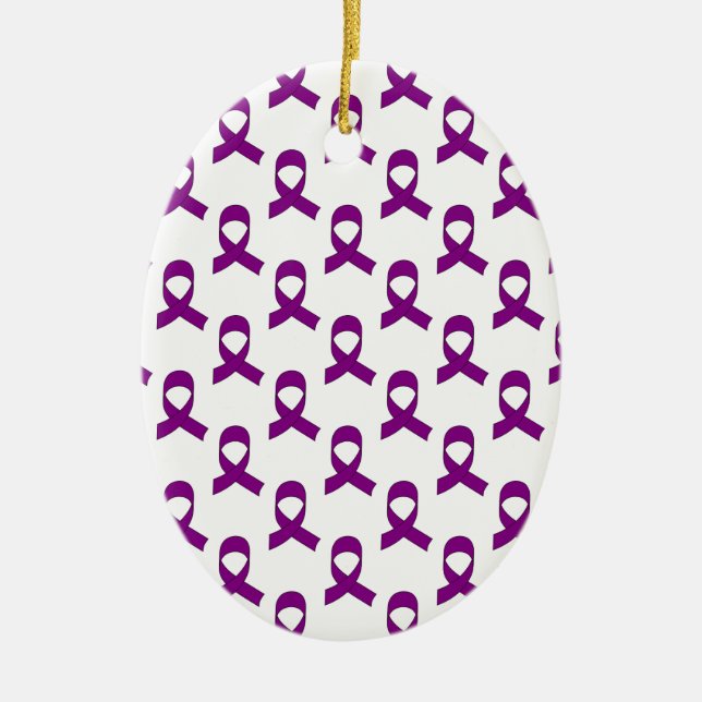 Purple Ribbon Pattern Ceramic Ornament (Front)