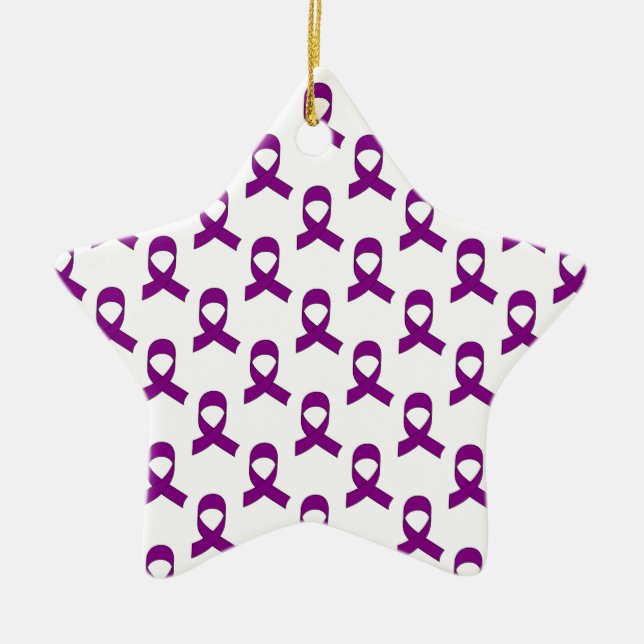 Purple Ribbon Pattern Ceramic Ornament (Front)