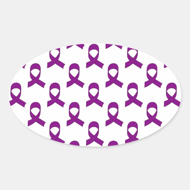 Purple Ribbon Pattern Oval Sticker (Front)