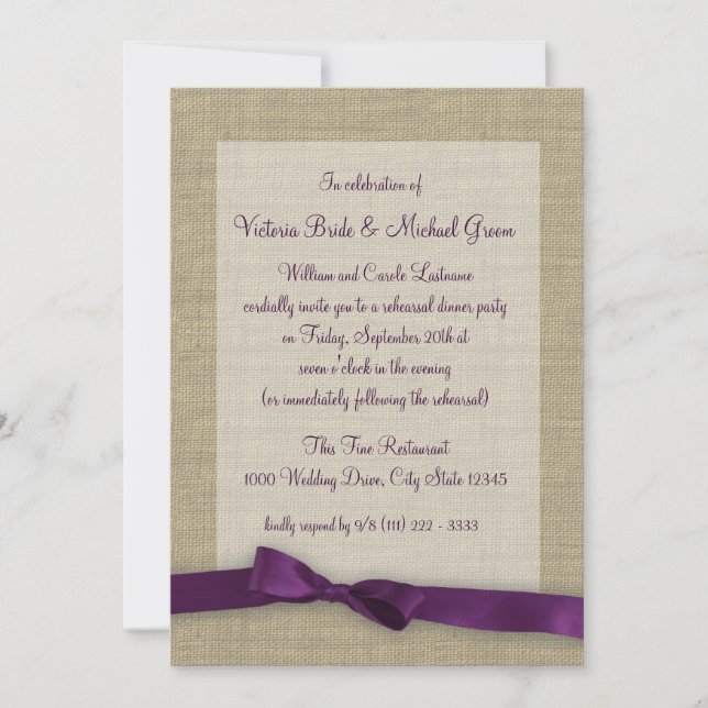 Purple Ribbon Rehearsal Dinner Invitation (Front)