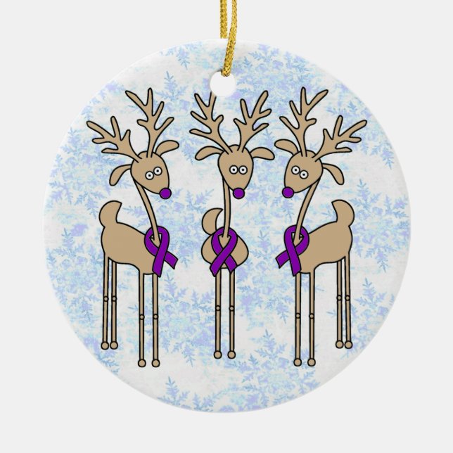 Purple Ribbon Reindeer - Alzheimer's Disease Ceramic Ornament (Front)