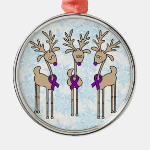 Purple Ribbon Reindeer - Alzheimer's Disease Metal Ornament
