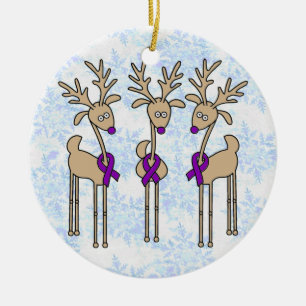 Purple Ribbon Reindeer (Crohn's & Colitis) Ceramic Ornament